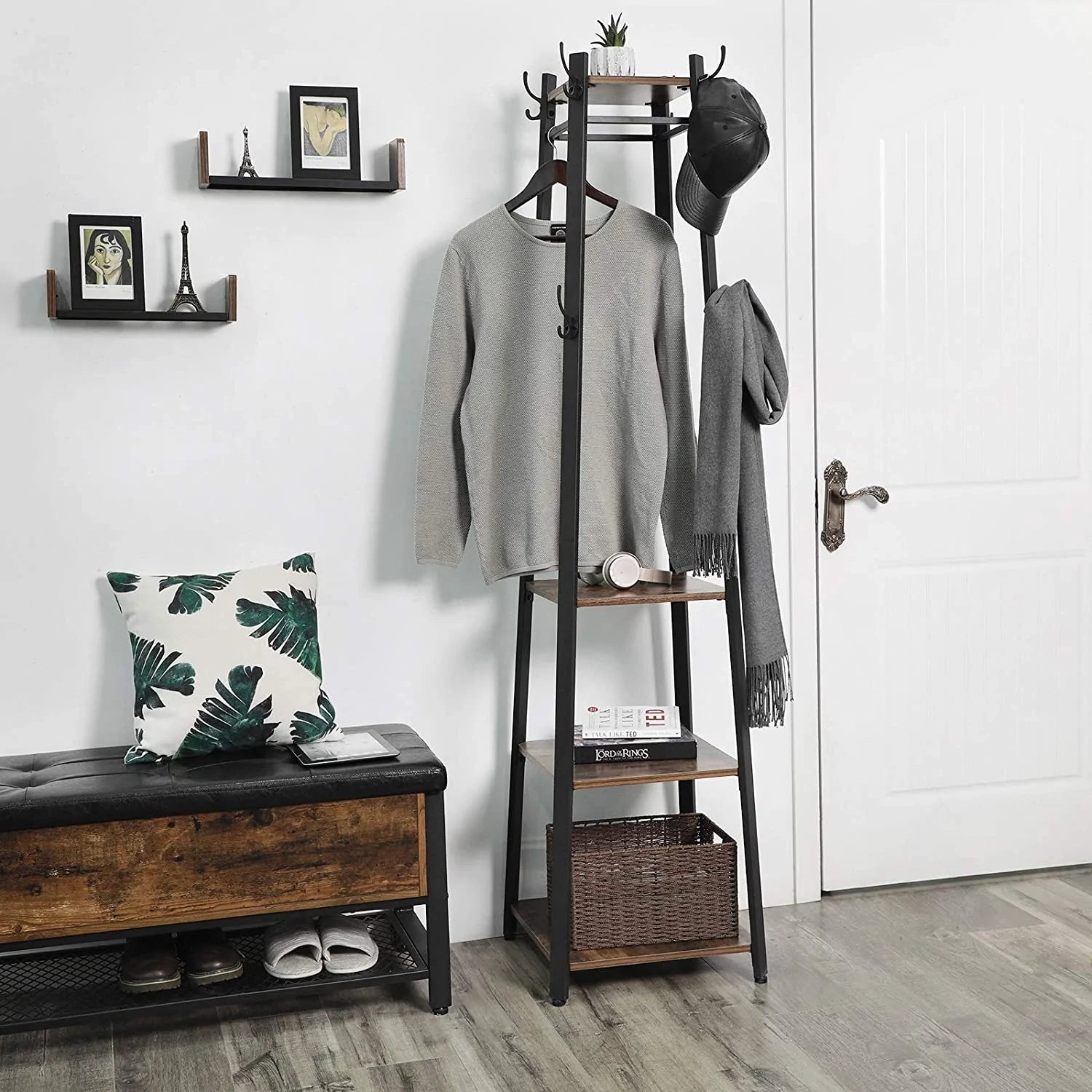 VASAGLE Coat Rack with 3 Shelves HomeJoy